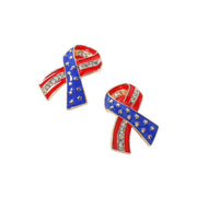 Stone Paved Enamel American USA Flag Bow Earrings