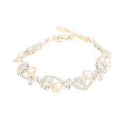 Teardrop Pearl Rhinestone Pave Floral Evening Bracelet