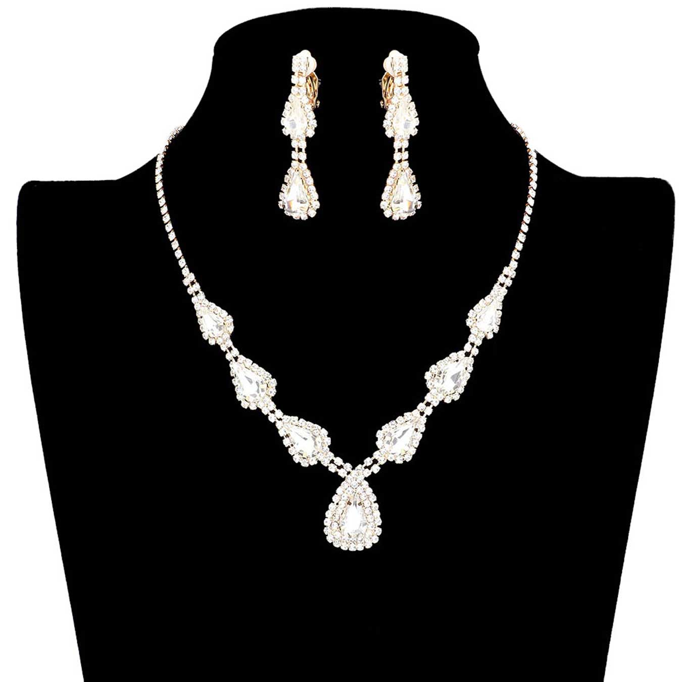 Teardrop Stone Accented Rhinestone Pave Necklace