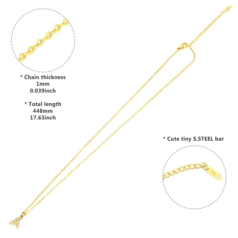 U Stainless Steel CZ Stone Paved Monogram Pendant Necklace