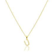 U Stainless Steel CZ Stone Paved Monogram Pendant Necklace