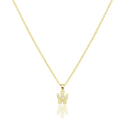 W Stainless Steel CZ Stone Paved Monogram Pendant Necklace