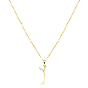 Y-Stainless Steel CZ Stone Paved Monogram Pendant Necklace