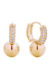 14K Ball Drop Pave CZ Huggie Earrings