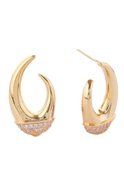 14K Biased Pave CZ Hoop Post Earrings