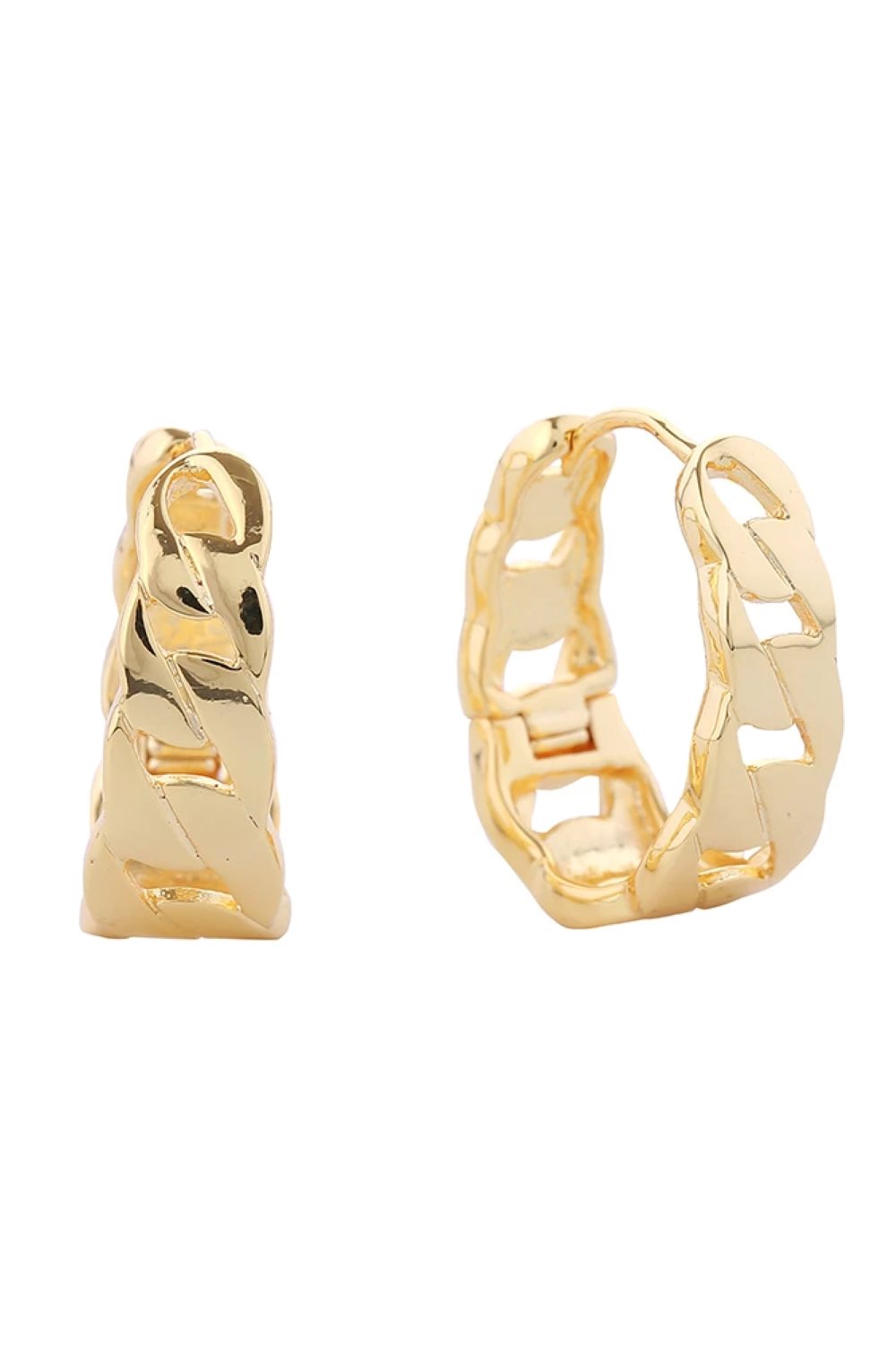14K Bold Chain Hoop Huggie Earrings