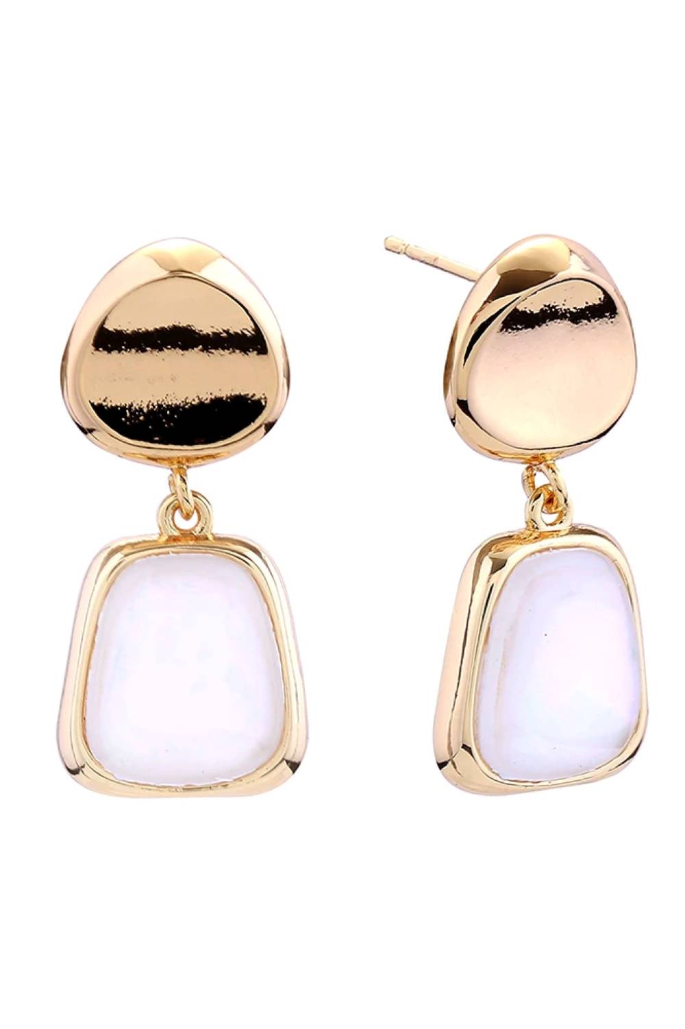 14K Button Double Drop Post Earrings