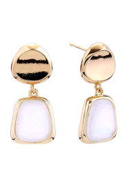 14K Button Double Drop Post Earrings