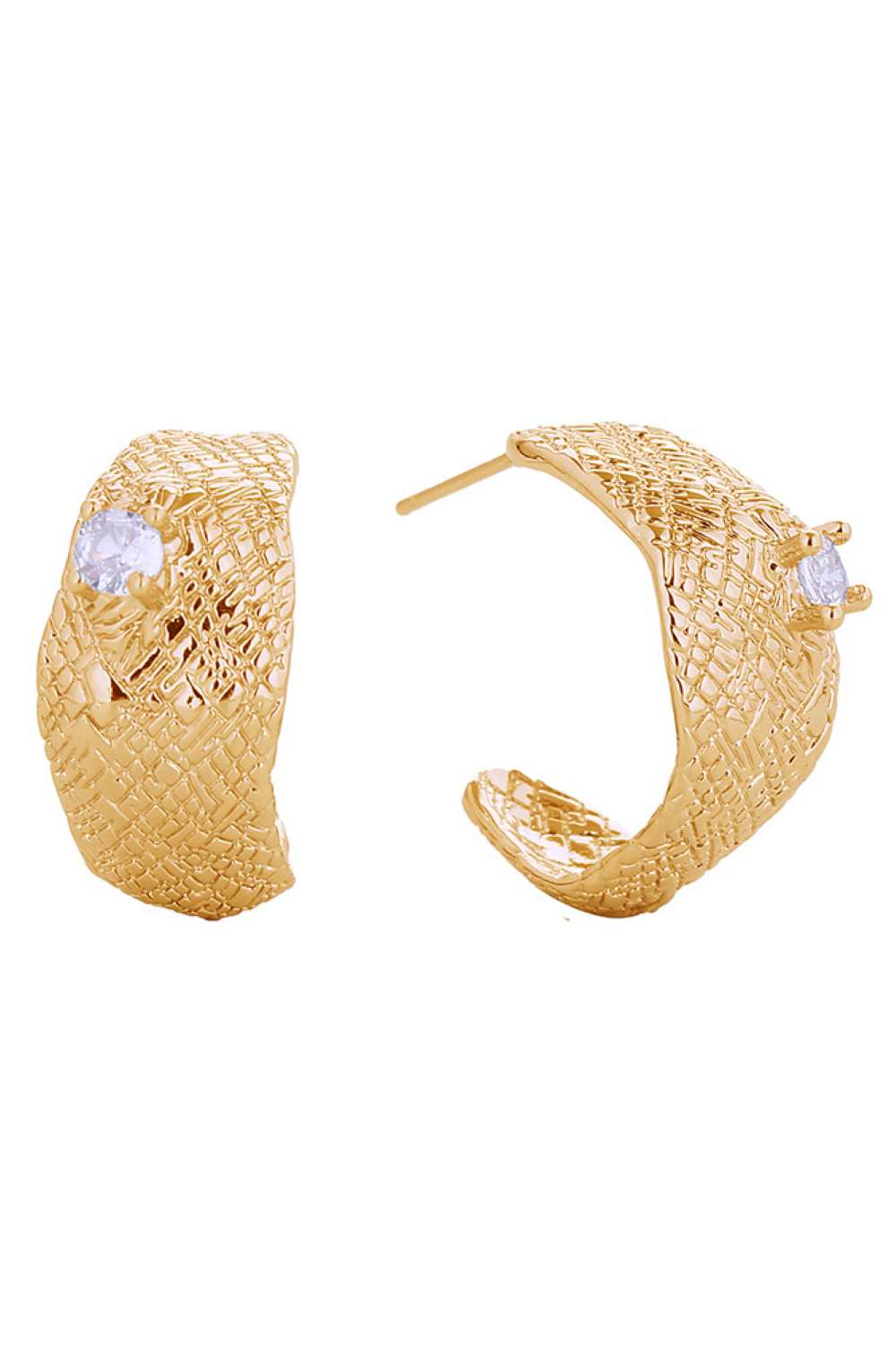 14K CZ Accent Crescent Post Earrings