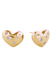 14K Chic Pave CZ Heart Post Earrings