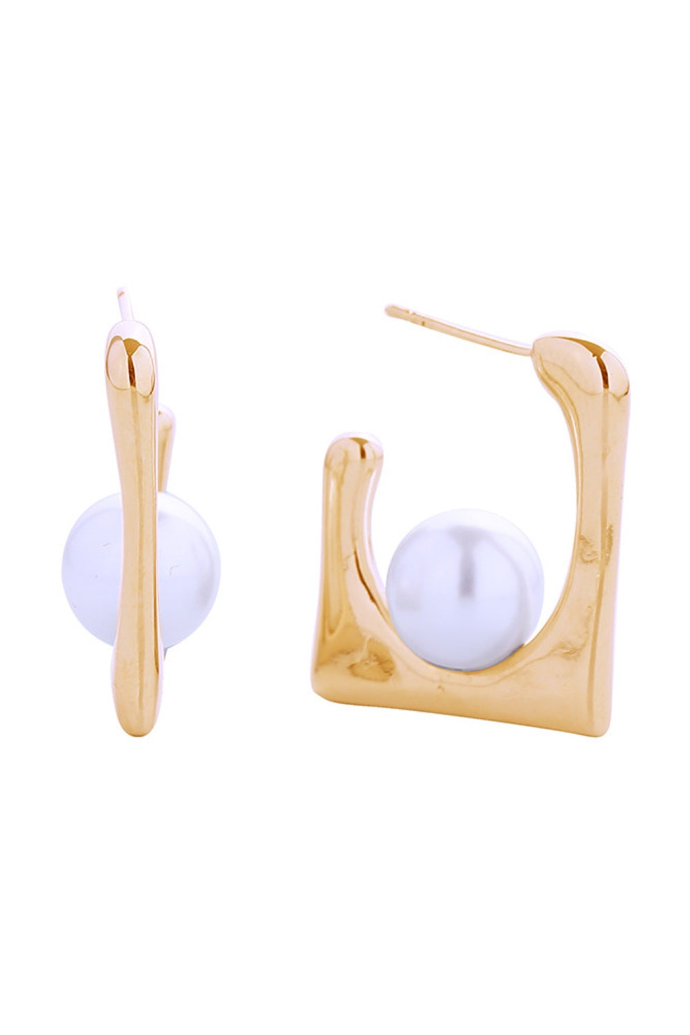 14K Chic Square Pearl Post Earrings