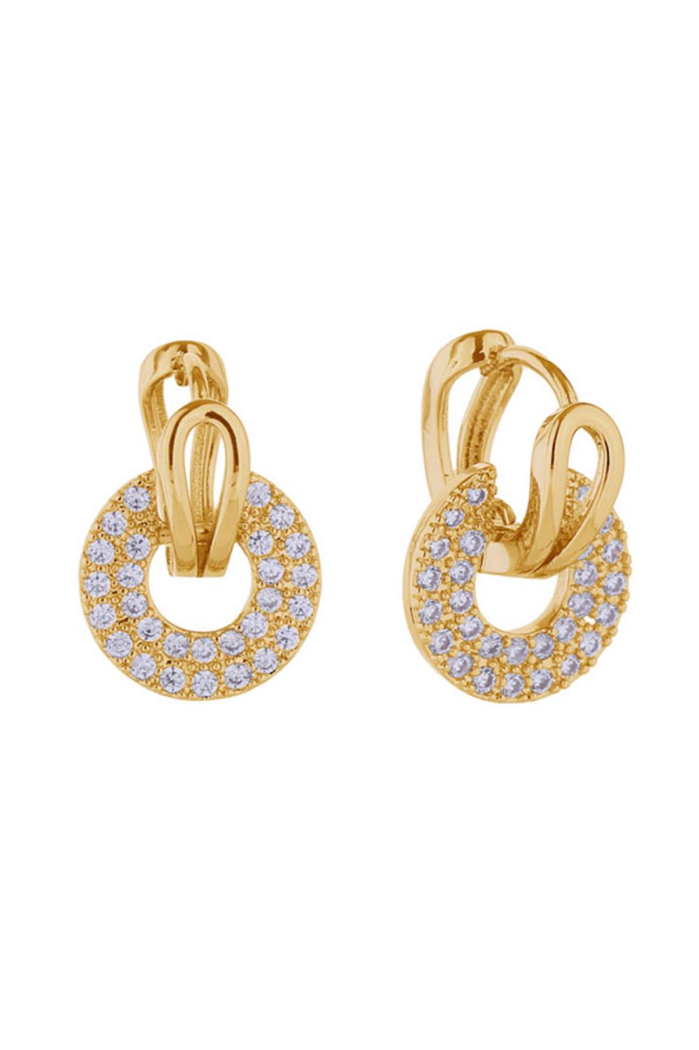 14K Circle Drop Pave CZ Earrings