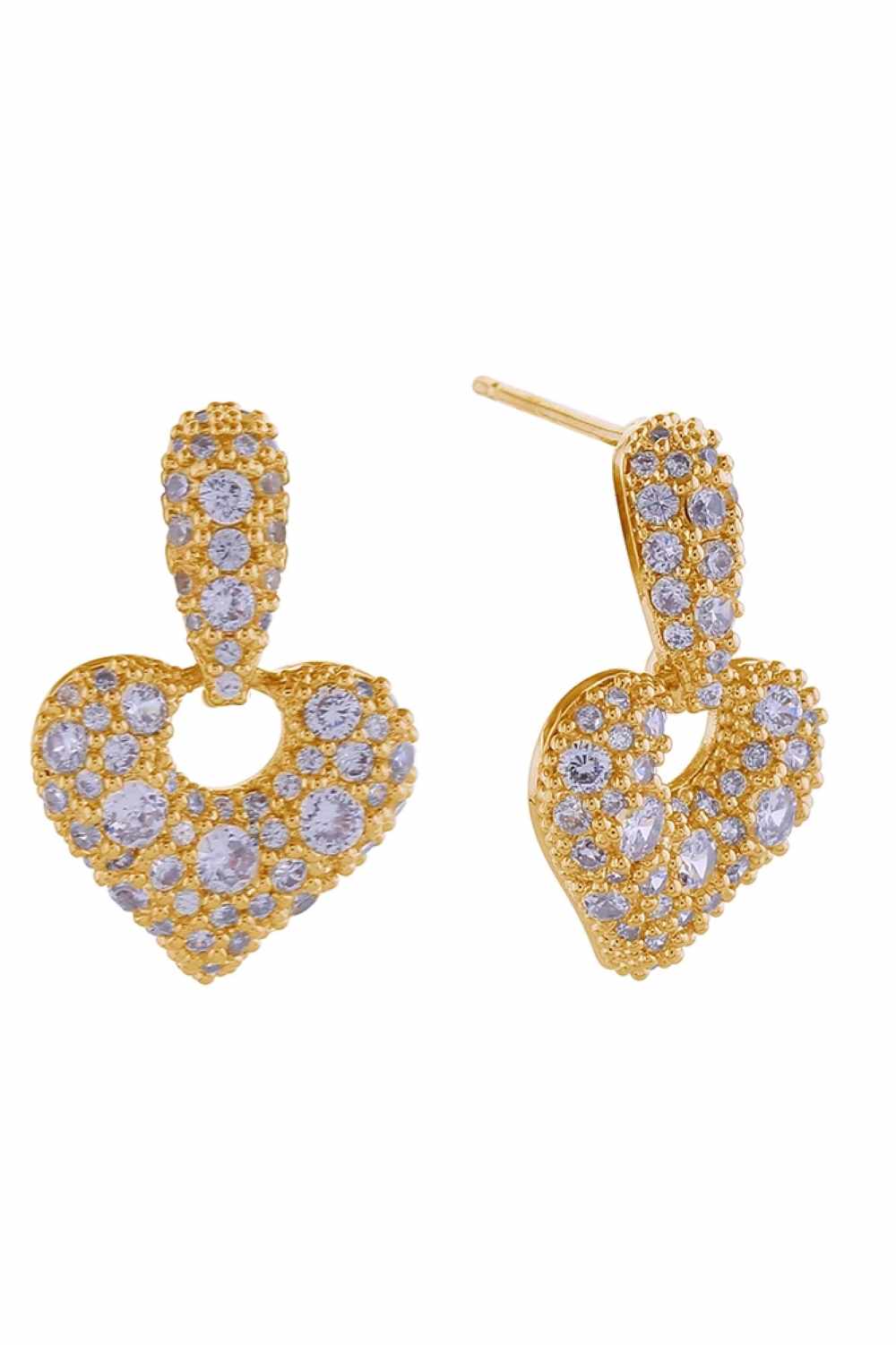14K Cluster CZ Heart Drop Post Earrings