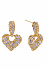 14K Cluster CZ Heart Drop Post Earrings