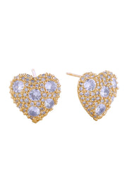 14K Cluster CZ Heart Post Earrings