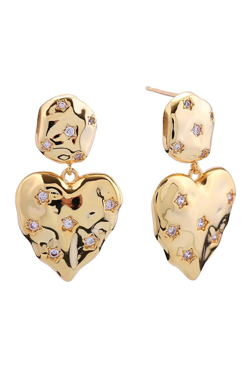 14K Crinkle Heart Pave CZ Post Earring