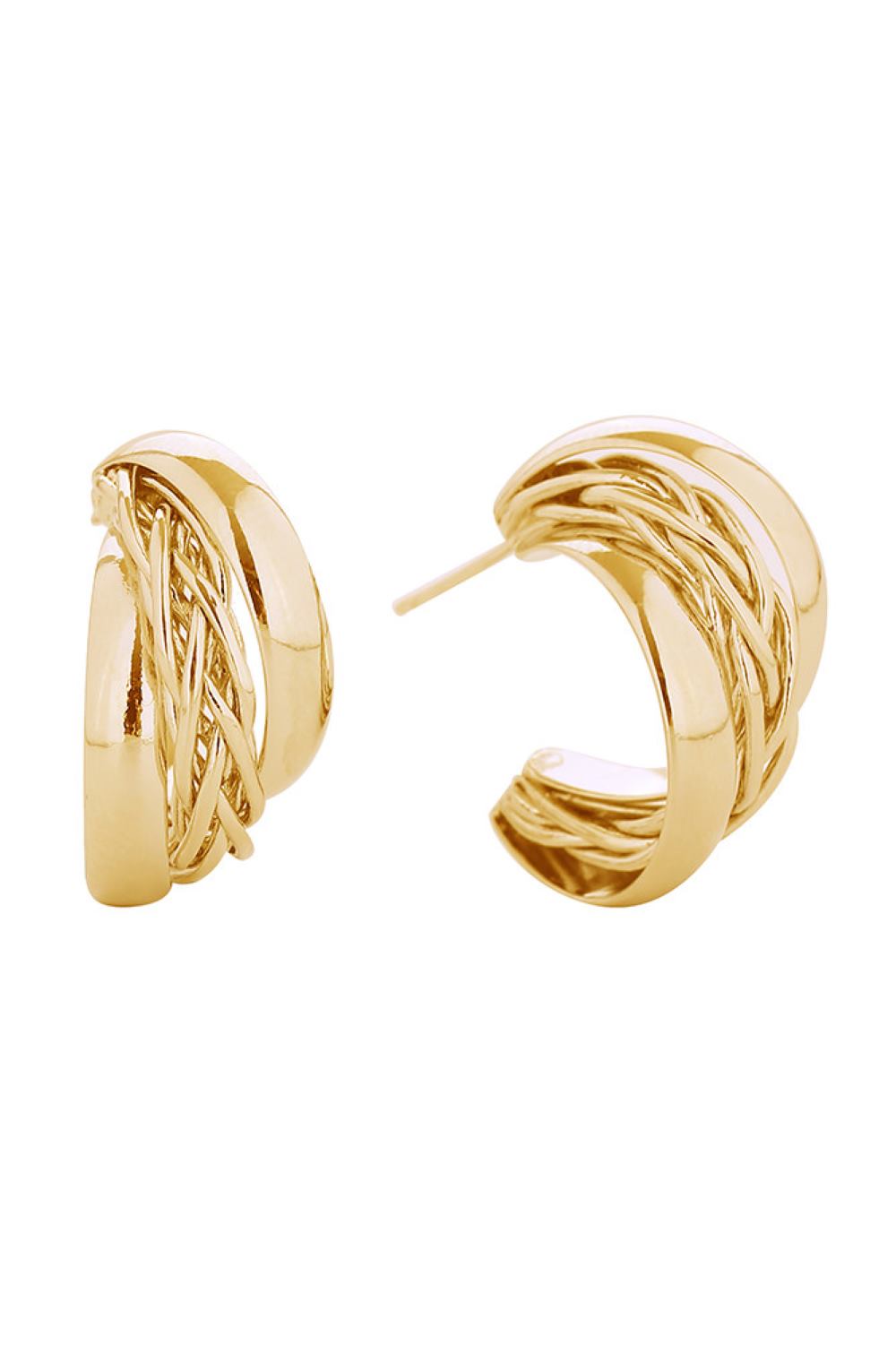 14K Crossover Hoop Post Earrings