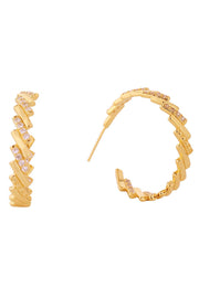 14K Crystal Baguette Hoop Earrings