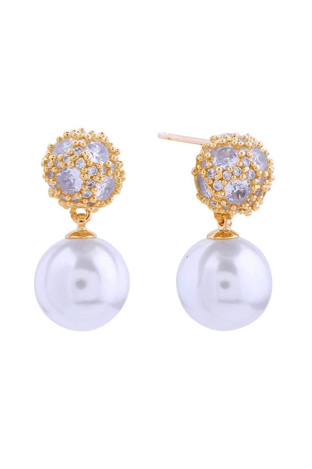 14K Crystal Top Pearl Drop Post Earrings
