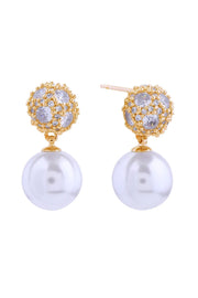 14K Crystal Top Pearl Drop Post Earrings