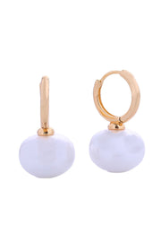 14K Dangling Pearl Huggie Earrings