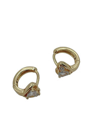 14K Dipped Huggie Hoop Cz Paved Heart Stone Earring