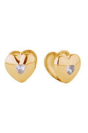 14K Double Heart Huggie Earrings