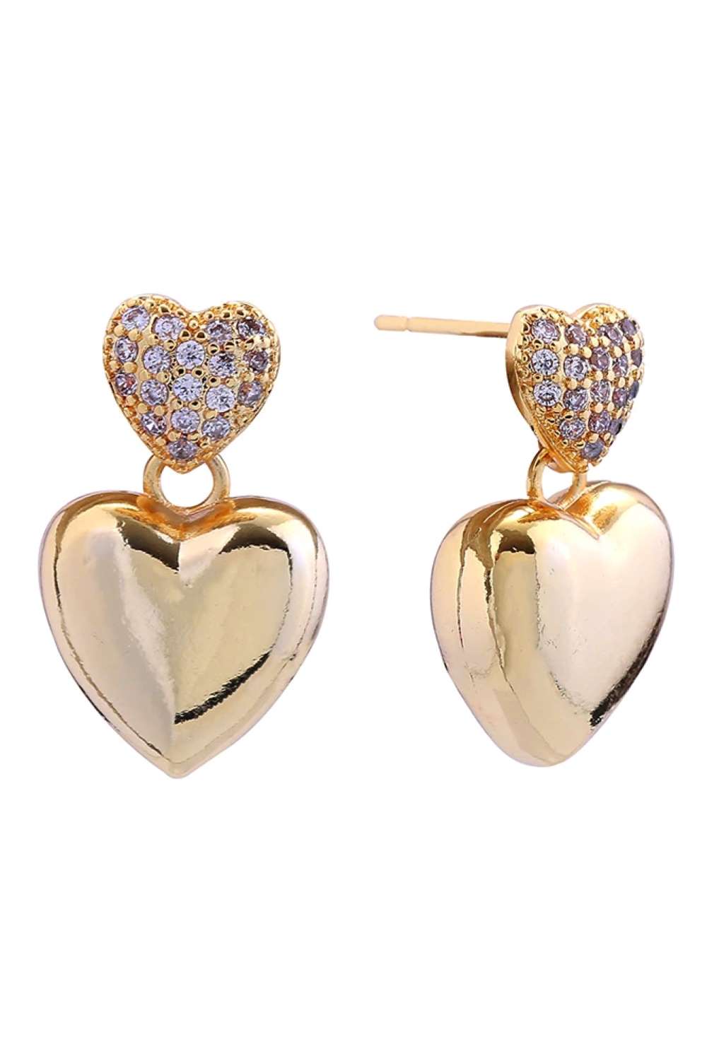 14K Double Heart Pave Post Earring