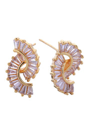 14K Double Swirl Pave CZ Post Earring