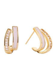 14K Duo J Shape Post Earrings