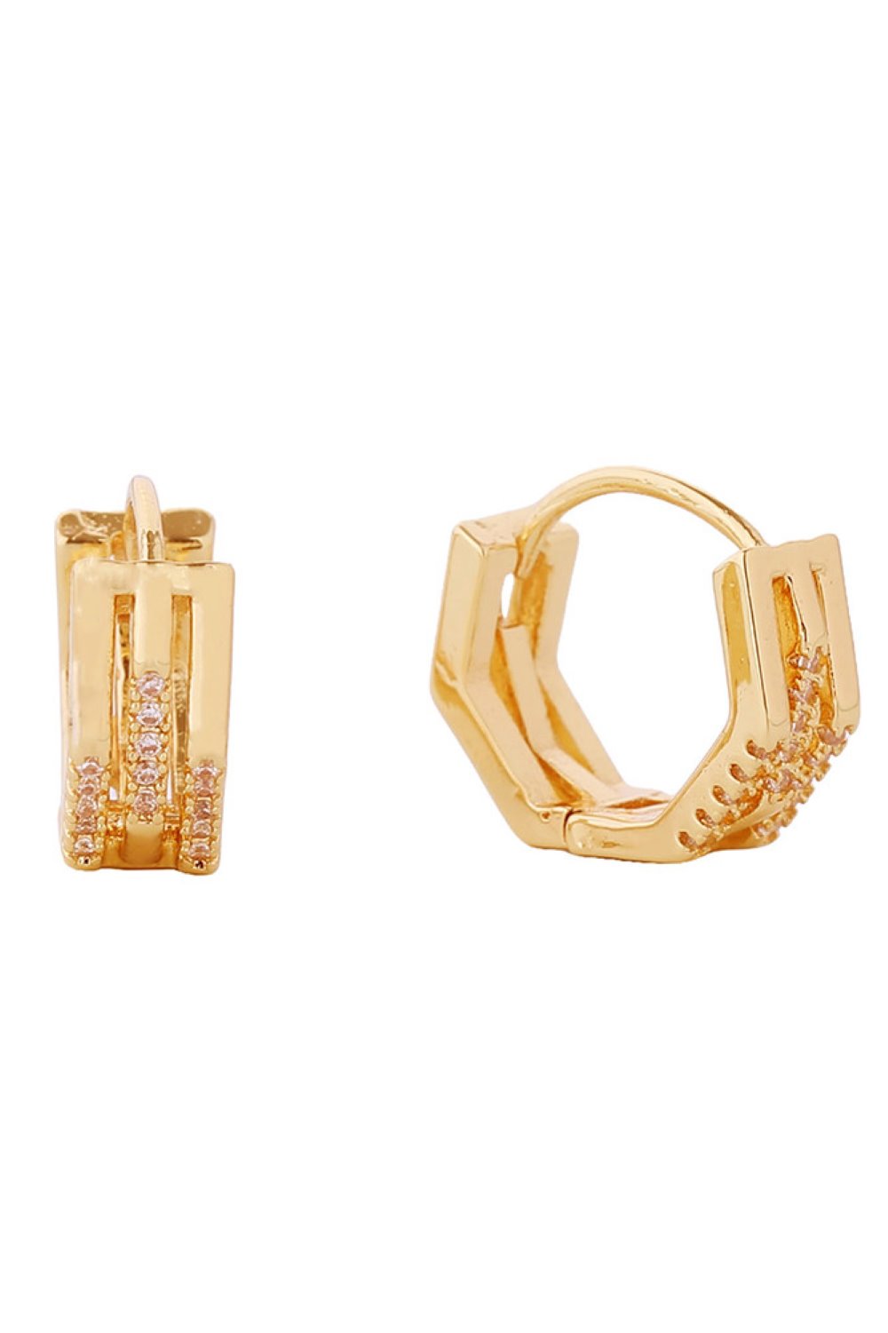 14K Duo Octagon Huggie Earrings