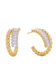 14K Duo Swirl Pave CZ Hoop Earrings