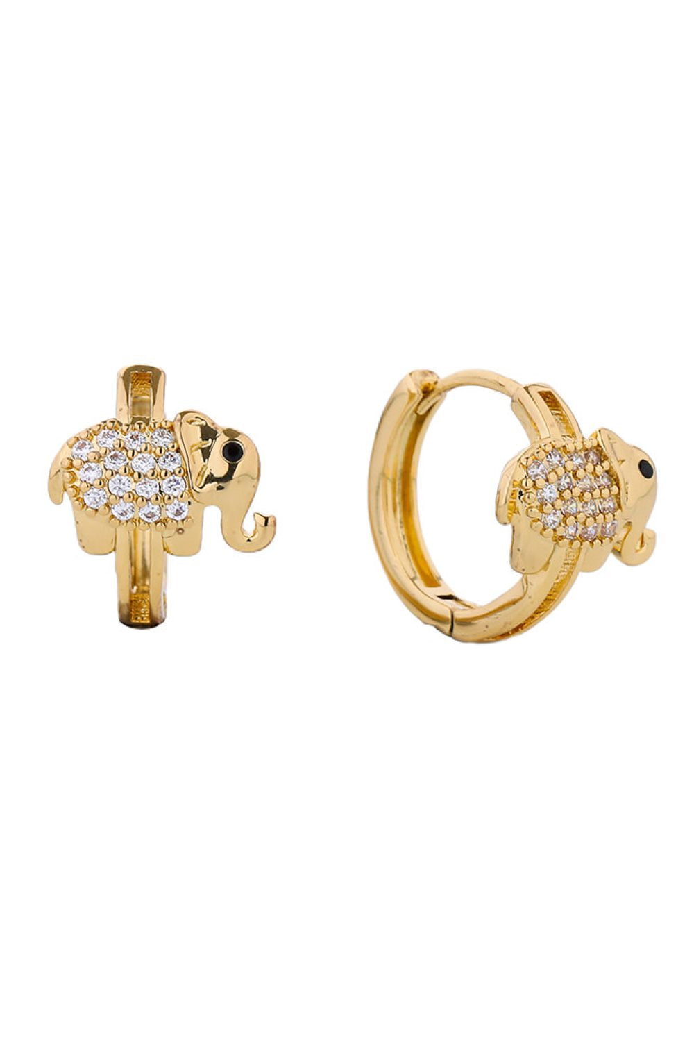 14K Elephant Shape Huggie Hoop Cz Paved Earring