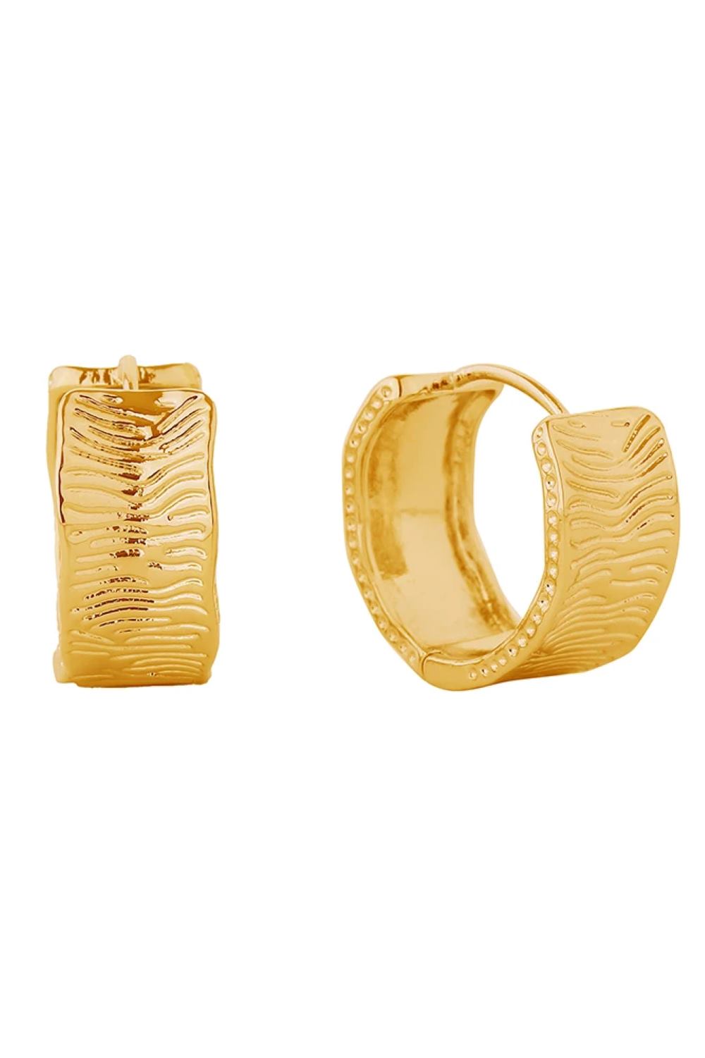 14K Engraved Huggie Hoop Earrings