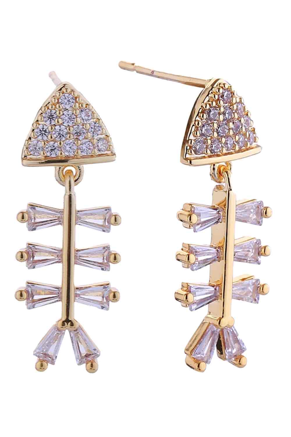 14K Fish Bone Pave CZ Post Earring