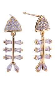 14K Fish Bone Pave CZ Post Earring