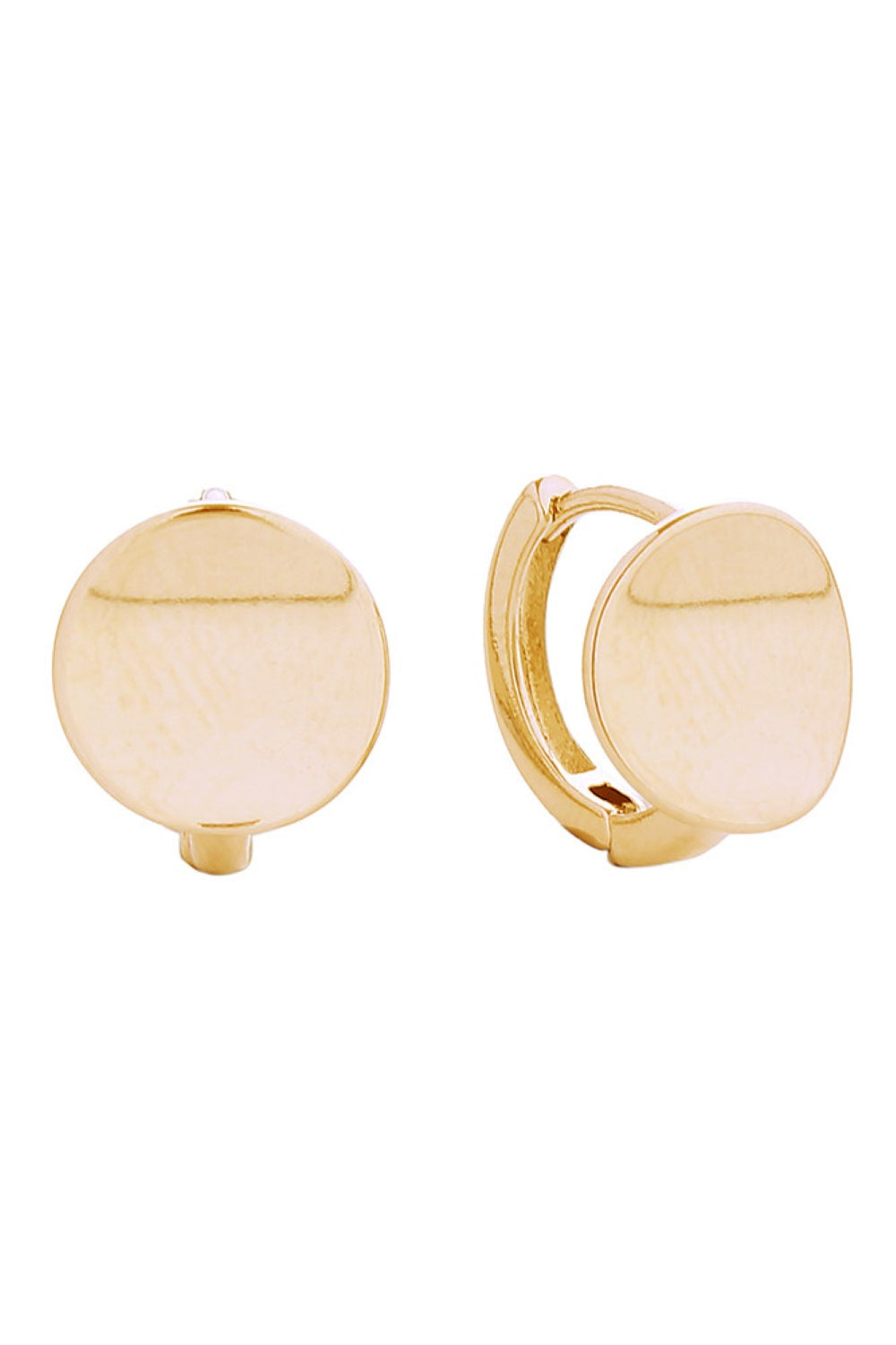14K Flat Disk Huggie Earrings