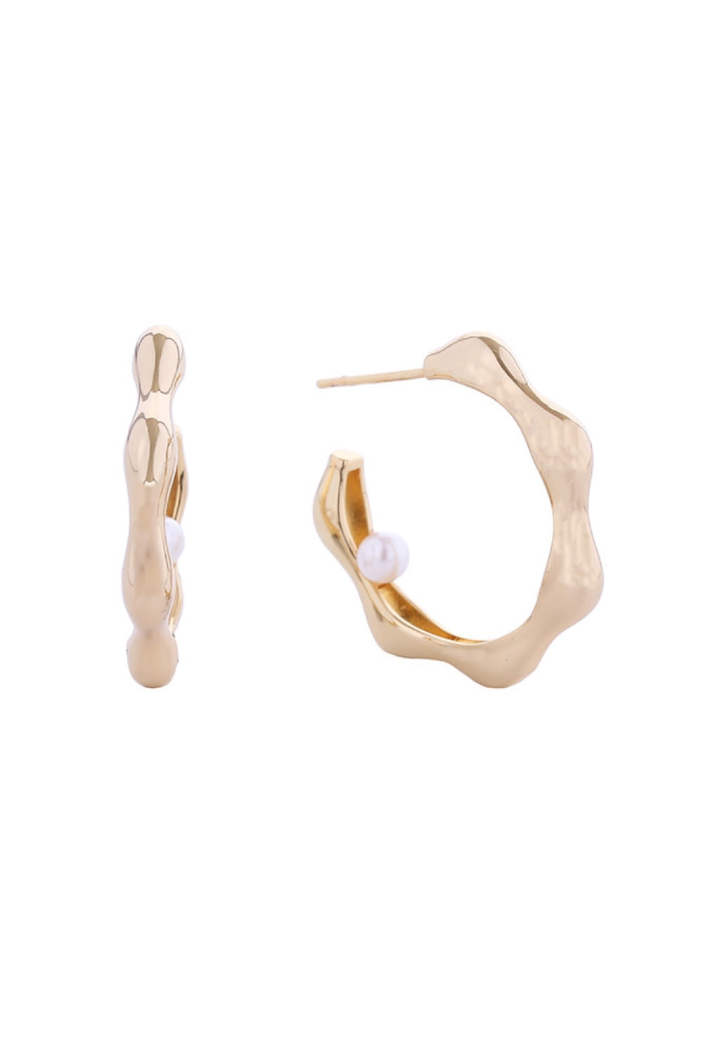 14K Floating Pearl Hoop Earrings