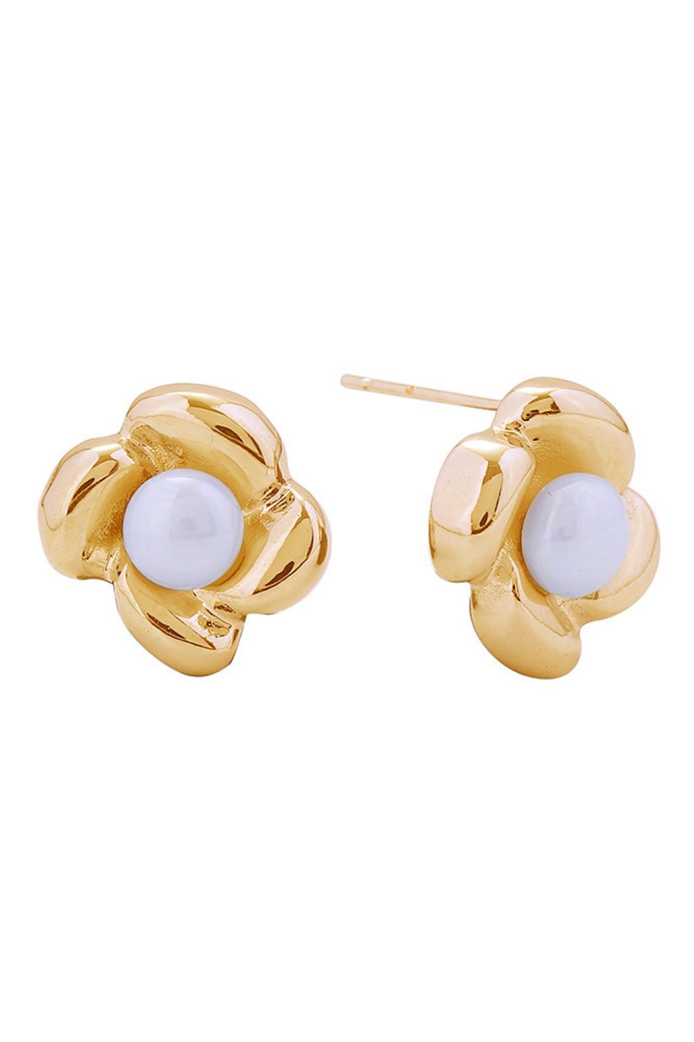 14K Flower Pearl Post Earrings
