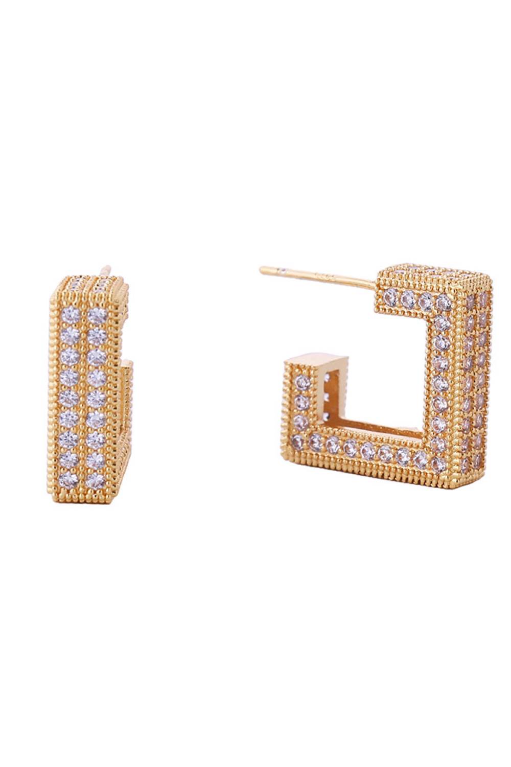 14K Geometric Pave CZ Post Earrings