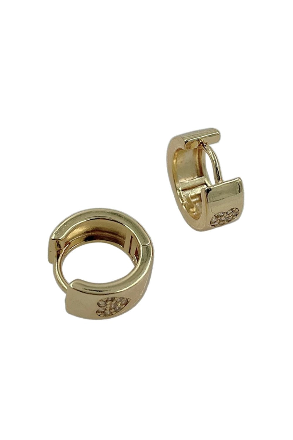 14K Gold Dipped Huggie Hoop Cz Paved