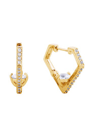 14K Gold/White Dipped Huggie Earring Cz Paved