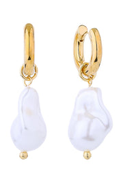 14K Gold/White Dipped Pearl Huggie Earring