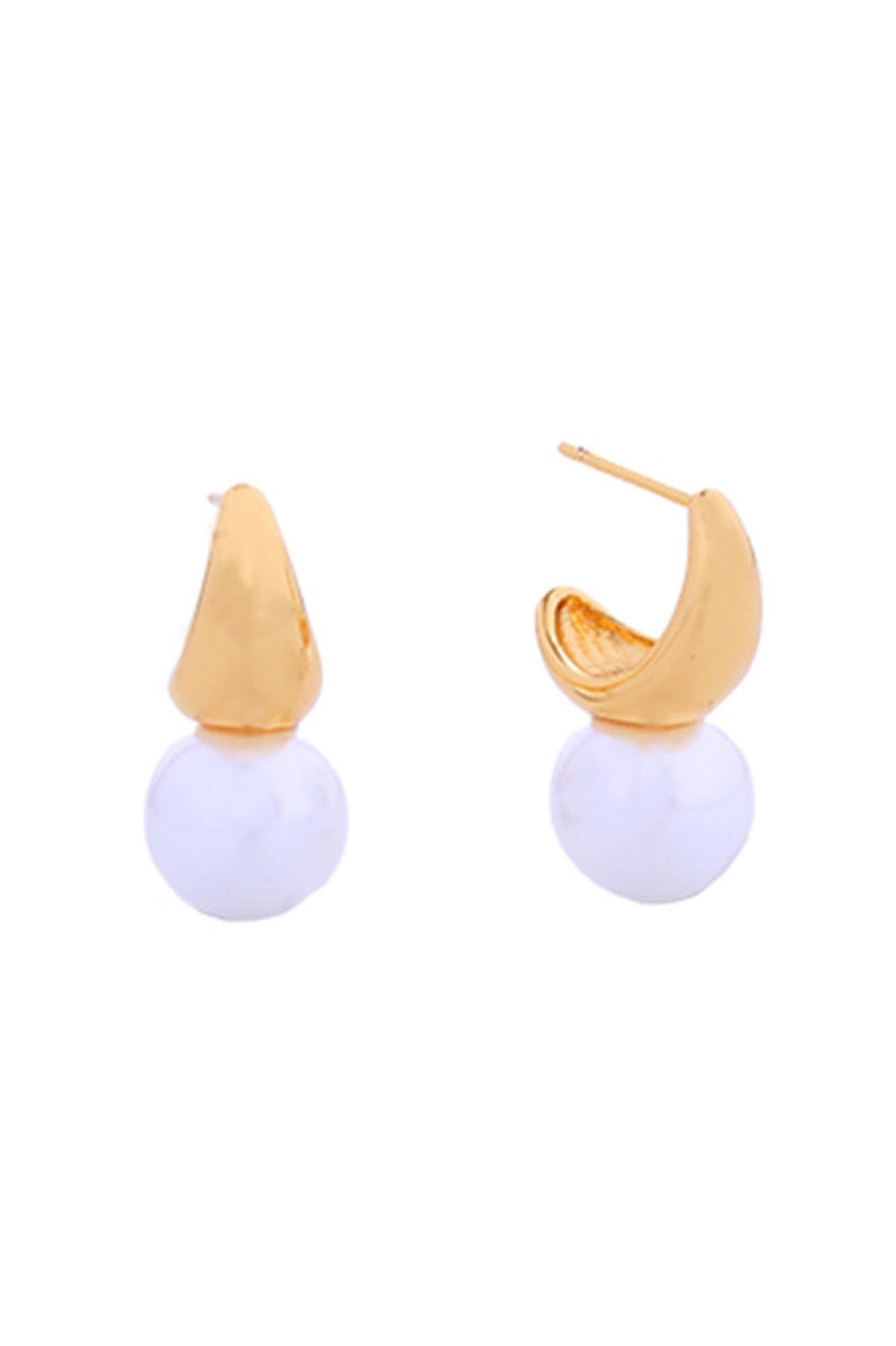 14K Gold/White Dipped Pearl Moon Post Earrings