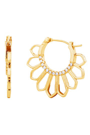 14K Gold/White Dipped Pin Catch Cz Paved Earring