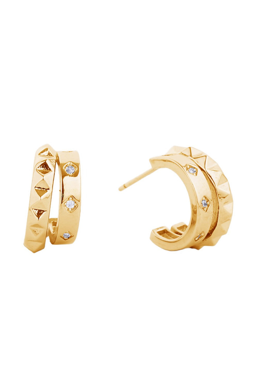 14K Gold/White Dipped Post Earring Cz Paved
