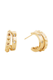 14K Gold/White Dipped Post Earring Cz Paved