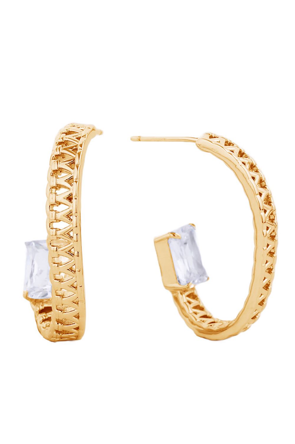 14K Dipped Post Earring Cz Paved
