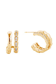 14K Gold/White Dipped Post Hoop Cz Paved Earring