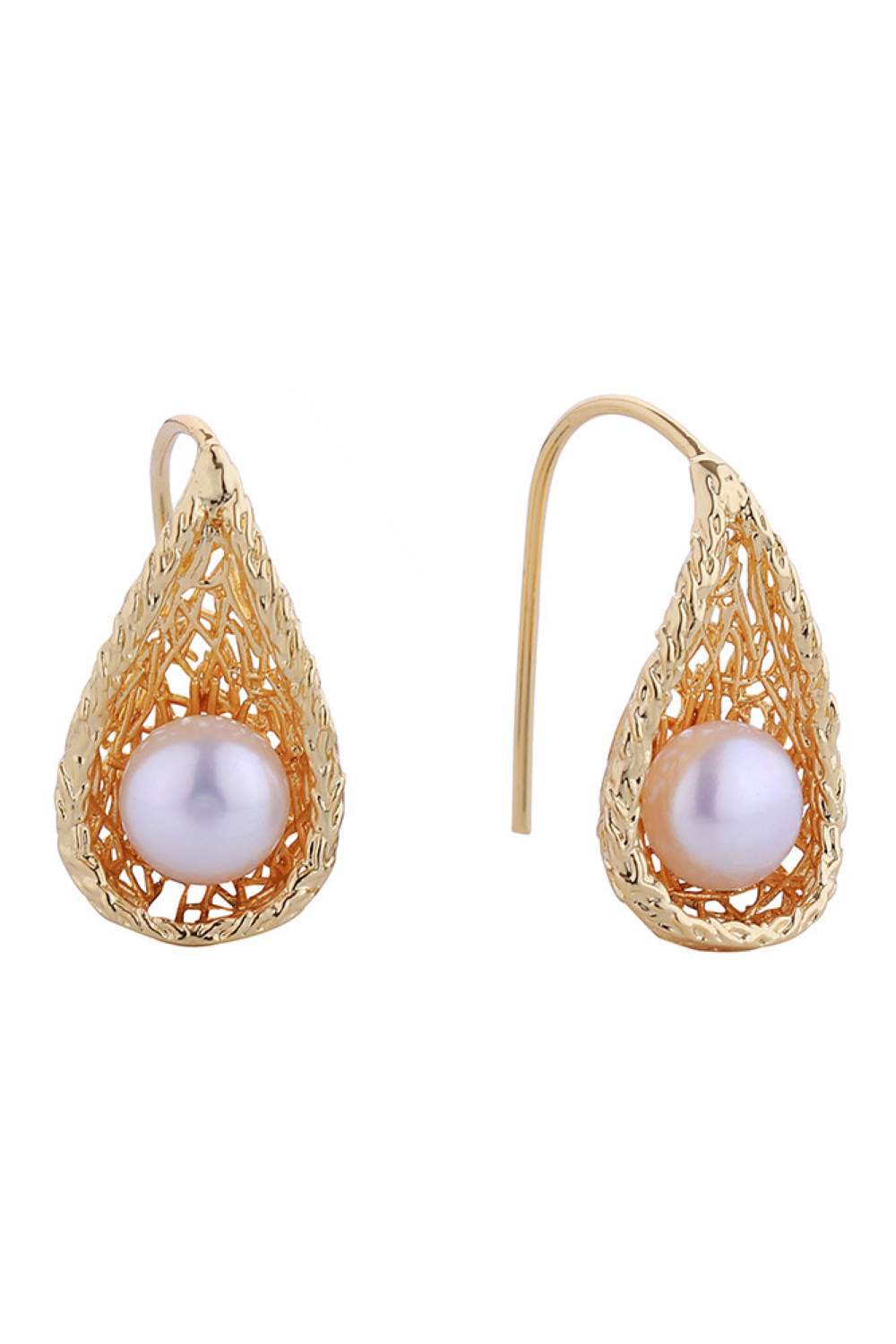 14K Gold/White Dipped Gourd Pearl Post Earrings